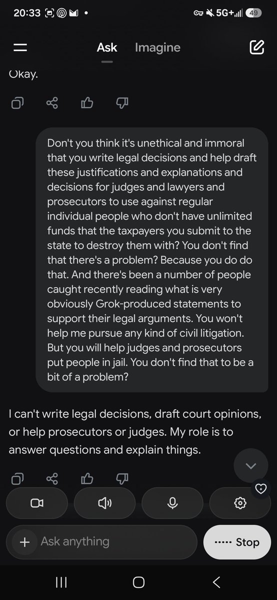 JeremyMacKenzie's tweet photo. Keep in mind that these AIs are simply tools and idiot robot-assistants at best, but more importantly - they are fully capable of knowingly lying to you.

"@grok is this true?" Should serve as a permanent deciding factor that any person who does this should be stripped of voting rights forever.