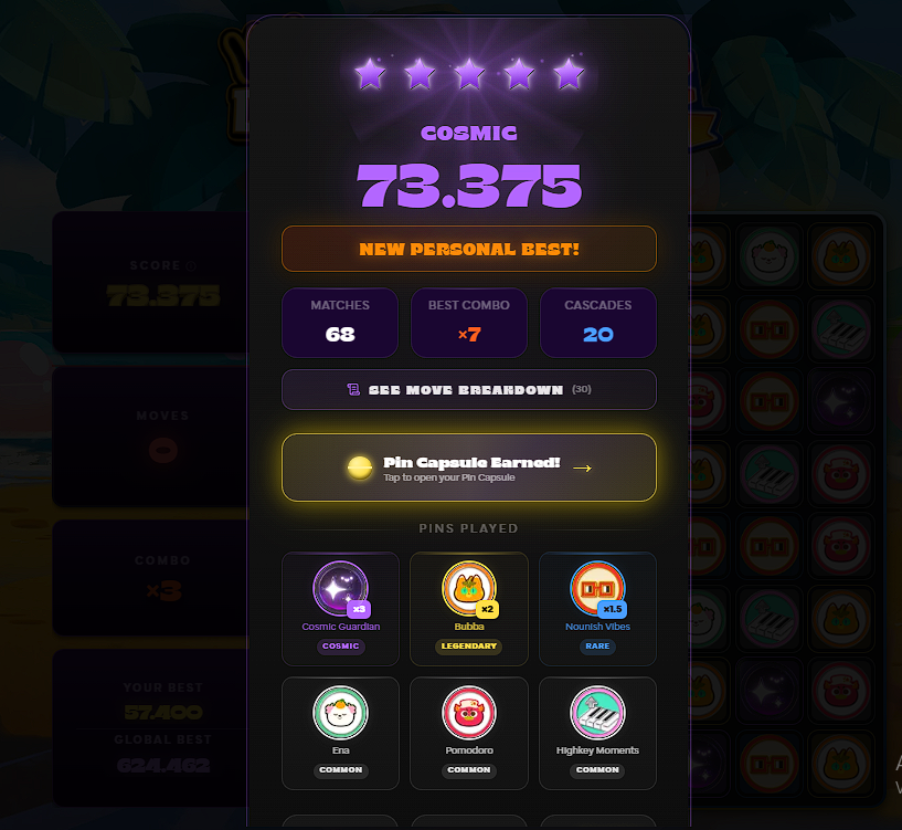 Freya_Kind's tweet photo. Post #2 | I beat my personal best!! 🎉

This time I decided to play a little smarter. Nothing too crazy,I just took an extra second to think before each move and tried to make the most out of every opportunity to score more points.

Turns out... it actually worked 😂

Classic Mode (30 Turns)
⭐ Score: 73,375 
🏆 5 Stars!

Let's see if I can top this score tomorrow!

@Kind_HQ @pindropgame @AxieInfinity