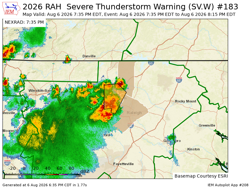 djwake1990's tweet photo. RAH issues Severe Thunderstorm Warning [wind: 60 MPH (RADAR INDICATED), hail: <.75 IN (RADAR INDICATED)] for Durham, Granville, Orange, Wake [NC] till 8:15 PM EDT https://t.co/BaqSMhKbLJ https://t.co/A9RAXfbOwk
