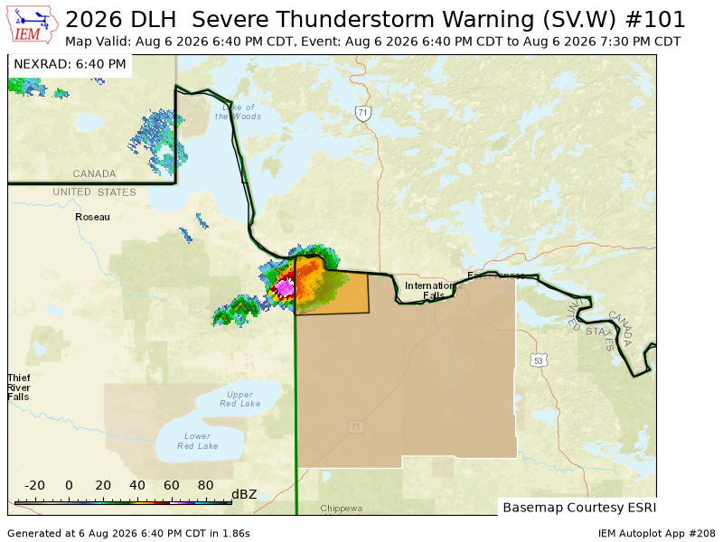 ELYMNWX's tweet photo. DLH issues Severe Thunderstorm Warning [wind: 60 MPH (RADAR INDICATED), hail: 1.50 IN (RADAR INDICATED)] for Koochiching [MN] till 7:30 PM CDT https://t.co/4iqkYYcofP https://t.co/eNMY2j631G