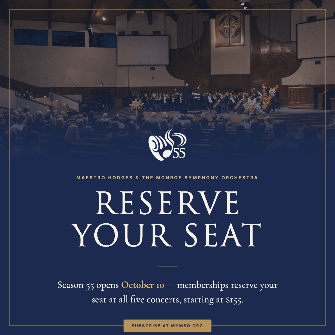 MonroeSymphony's tweet photo. Season 55 is almost here! 🎶
The MSO’s 55th Season begins October 10. Reserve your seat for all five concerts with season memberships starting at just $155.
Join us for another great season of symphonic music in Northeast Louisiana! Subscribe at https://t.co/l72bFMlTm1 https://t.co/Bd21FbBDlr