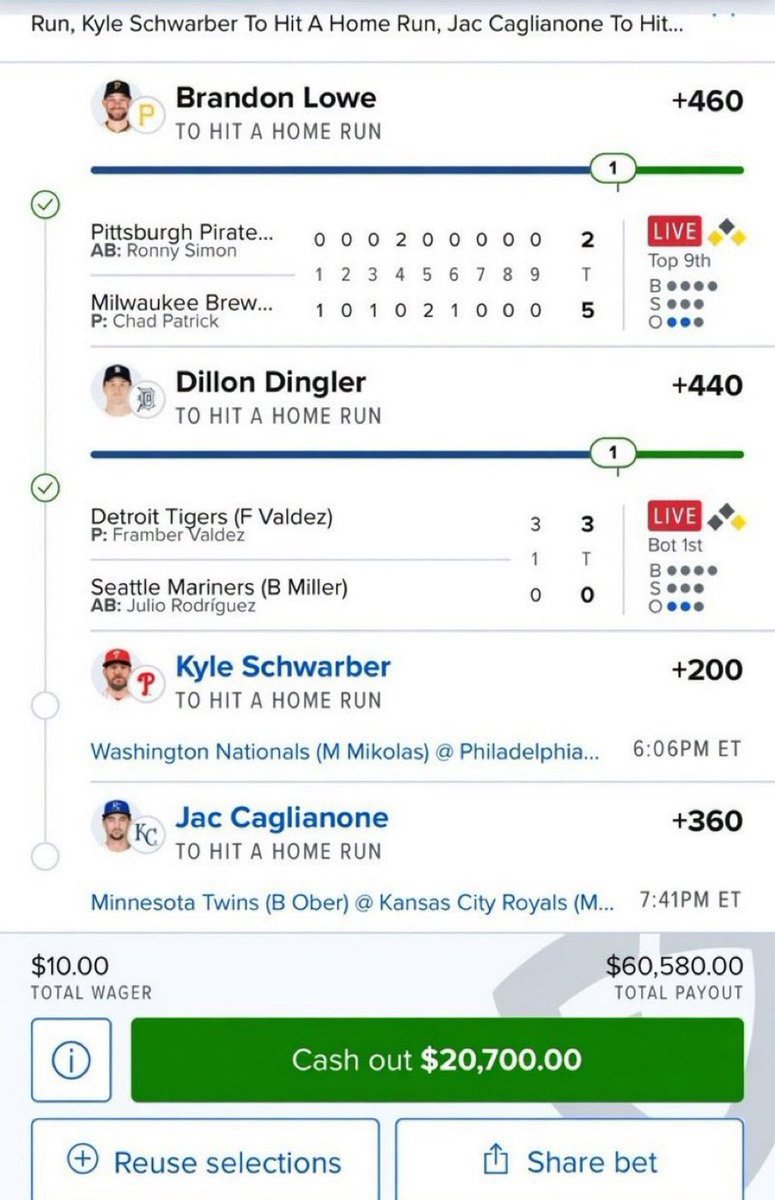 GriffinProck's tweet photo. Cash out or let it ride? 

DISCORD LINK 🔗 IN BIO IF YOU WANT ACCESS TO ALL MY BEST PLAYS !

https://t.co/HB3WsDOivL

#NBA 🏀 | #WNBA | #CBB 🏀 | #PrizePicks 🔐 | #PROPS | #POTD 📋 | #Picks | #MLB ⚾ | #Gambling𝕏 | #Parlay @Playbook https://t.co/QwnwhjfW8T