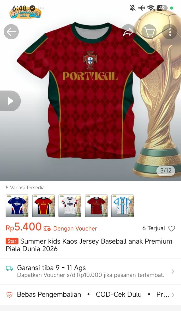 Racun_Shopee87's tweet photo. Diskon Pengguna Baru 
Summer kids Kaos Jersey Baseball anak Premium Piala Dunia 2026
https://t.co/KmUfFlF8un
#pialadunia #jerseybola #kostumbola #kaosbola #zonauang #zonacuan https://t.co/COL7xbQBPF