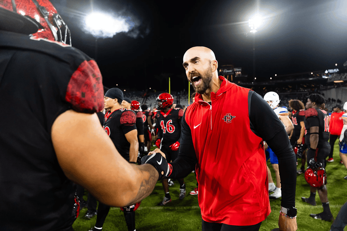 SDSU's tweet photo. Be among the first to see Aztec Football as SDSU begins its inaugural Pac-12 season! 🏈 Join us at Snapdragon Stadium on Aug. 15 for a free scrimmage, giveaways, autographs, and more. Free tickets required 🎟️ https://t.co/CyFNcZNJyN https://t.co/bbAYKT17cG
