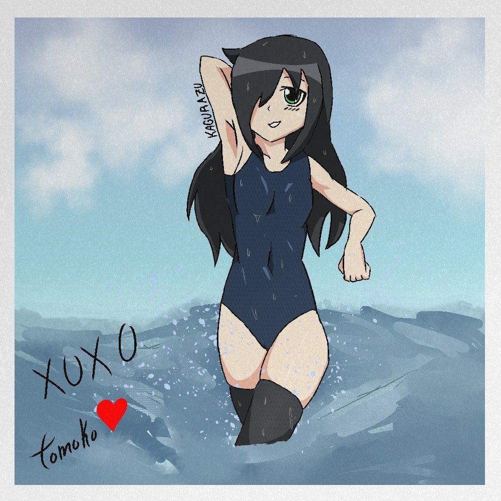 DaKagurazu_'s tweet photo. Tomoko sent you a photo from her vacation. But why is she wearing long stockings? 
#tomoko #watamote #2d #2dart https://t.co/8KM9MJzkpA