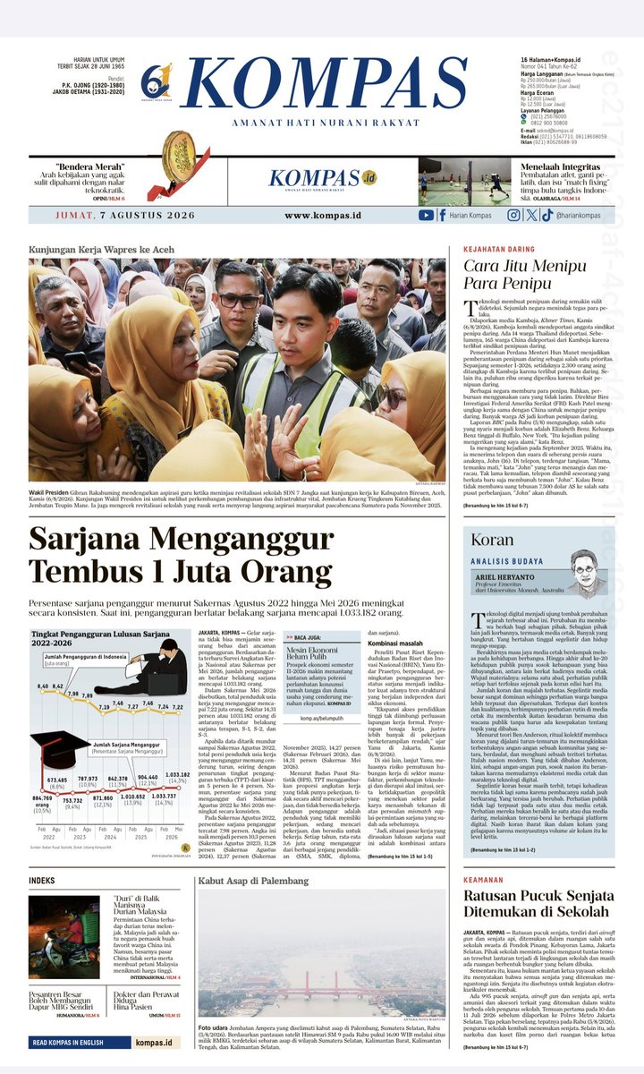 Alex_Junaidi's tweet photo. Kompas bisa aja. Headlinenya 1 juta sarjana nganggur, foto utamanya mas wapres. Biar pembaca menerjemahkan sendiri..😃 https://t.co/VxtmflQbDD