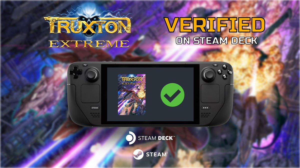 clearrivergames's tweet photo. 🎉 Great news for pilots on the go!

Truxton Extreme has officially earned the Steam Deck Verified badge. From now on, it is fully playable on Valve's handheld system without any tweaks!

With summer in full swing, this is the perfect time to take Truxton Extreme with you wherever you go, whether you're relaxing outdoors under the sun, chilling on vacation, or just gaming on the couch.

Truxton Extreme is out now, grab it now and play it anywhere you like!
