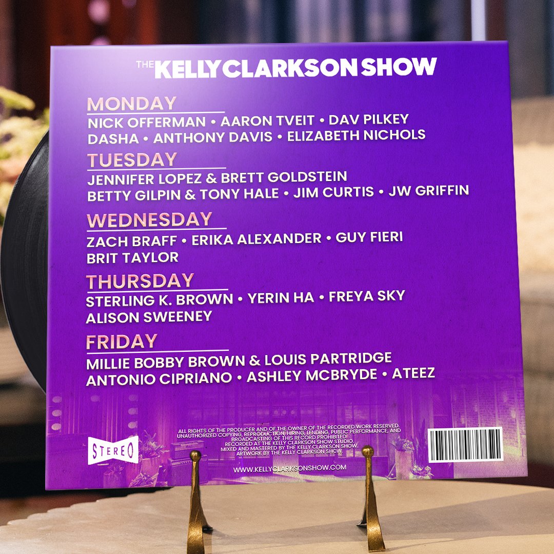 KellyClarksonTV's tweet photo. Lots of fun in the queue this week on Kelly! 💿➡️ https://t.co/GcK0ZeN0kj