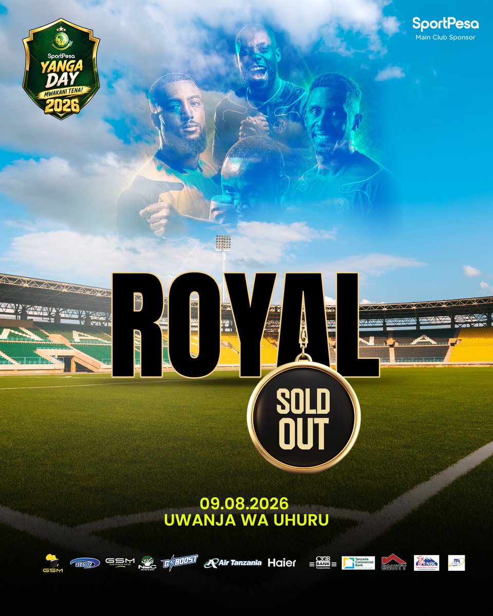 YoungAfricansSC's tweet photo. 𝐑𝐎𝐘𝐀𝐋 na 𝐕𝐈𝐏 Sold Out✅🔥🔥

Wanetu wa MZUNGUKO zinaenda kwa kasi ya SHALULILE…..🏃🏾🏃🏾 wahi tuwahi👊🏽

#YangaDay2026
#TimuYaWananchi 
#DaimaMbeleNyumaMwiko https://t.co/dWFThbGMts