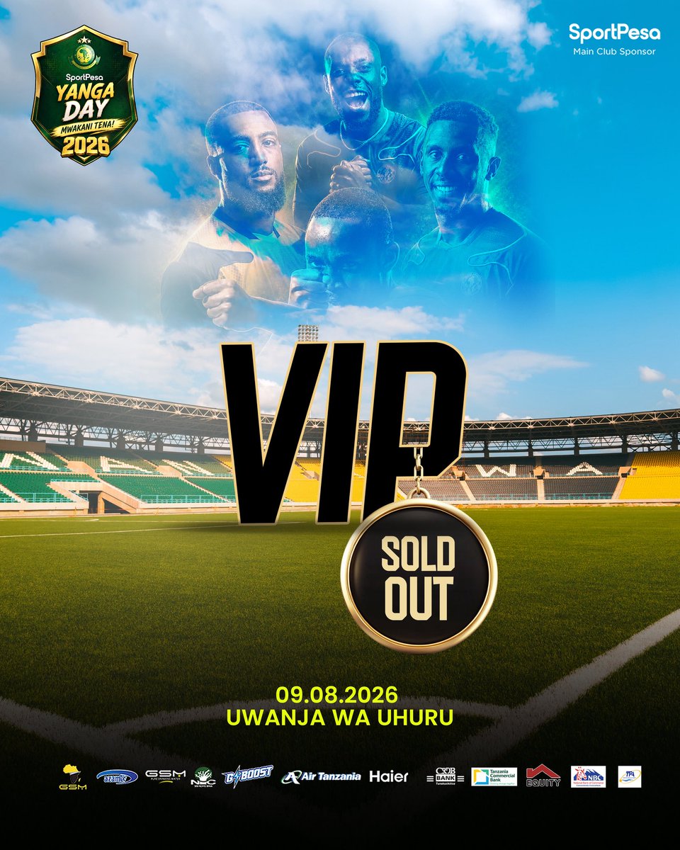 YoungAfricansSC's tweet photo. 𝐑𝐎𝐘𝐀𝐋 na 𝐕𝐈𝐏 Sold Out✅🔥🔥

Wanetu wa MZUNGUKO zinaenda kwa kasi ya SHALULILE…..🏃🏾🏃🏾 wahi tuwahi👊🏽

#YangaDay2026
#TimuYaWananchi 
#DaimaMbeleNyumaMwiko https://t.co/dWFThbGMts