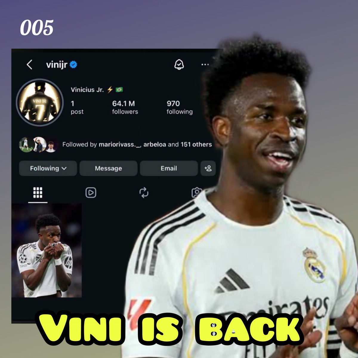 Onlybest_005's tweet photo. 🚨📲 𝐁𝐑𝐄𝐀𝐊𝐈𝐍𝐆: Vinicius via Instagram: "8 years at the Bernabeu are too short... 6 more years and forever!” ⚪️ https://t.co/vbWvGkKxrC