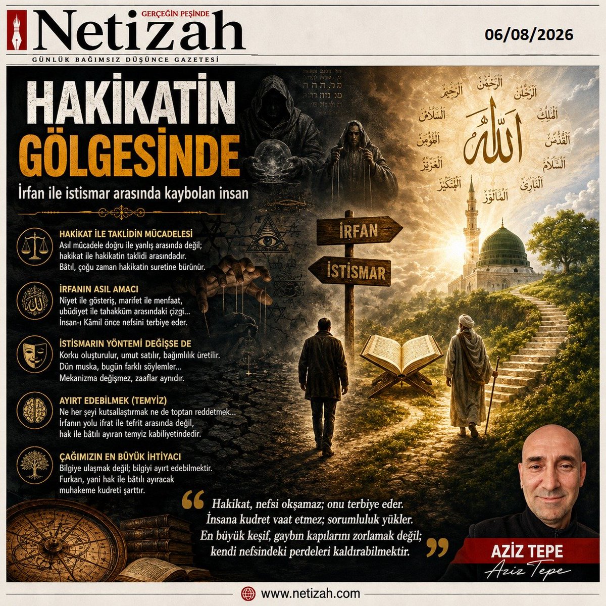 AzizCanTepe1's tweet photo. Tasavvuf ehlinin “zâhir” ve “bâtın” dediği şey, yalnızca görünen ile görünmeyen arasındaki fark değildir; niyet ile gösteriş, marifet ile menfaat, ubûdiyet ile tahakküm arasındaki çizgidir.

https://t.co/Op6KYa5TjP https://t.co/GHcZKqNExO