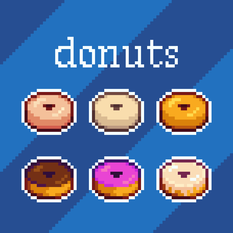 tri_nyte's tweet photo. 🍩want a bite?

some more sprites i made for a gamejam!

#pixelart #pixel https://t.co/g0iZeLIKgE