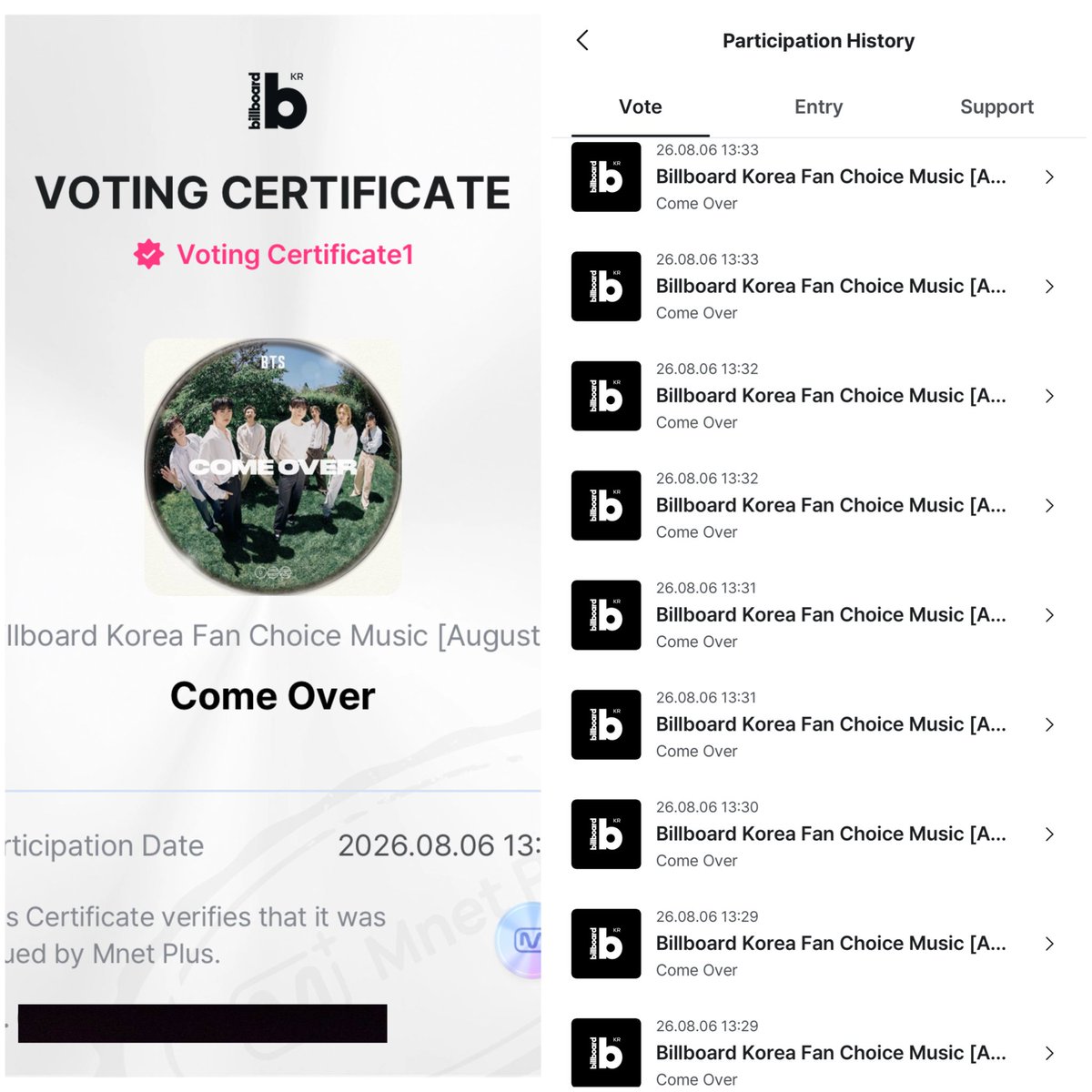 streambtsmexico's tweet photo. ¡ARMY! Continuemos votando por #ComeOver. Estamos a pocos días que cierre la votación y aún estamos en el puesto #4🗳️ 

☑️10 votos por día. 

📅 04.08.2026 14:00 - 09.08 23:59 
(KST)

📲 Mnet Plus 

• https://t.co/s9UZb00jBW?… https://t.co/L507mJHDLI