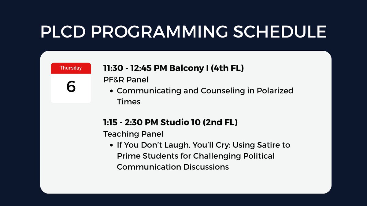 AEJMC_PolComm's tweet photo. Round two of Thursday's PLCD sessions: PF&R panel and teaching panel
⭐️⭐️ 2/2
#AEJMC26 #PLCD https://t.co/2QF5o0FjBK