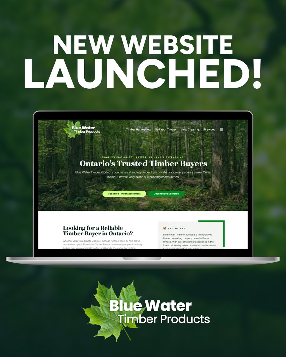 WebDesignBarrie's tweet photo. New website launched for Blue Water Timber Products! We built them a clean, professional site that shows off their services and turns visitors into potential leads.

https://t.co/OQfb8oBA2C

#WebDesign #BarrieBusiness
#WebDesign #BarrieBusiness #OntarioTimberBuyers #WebsiteLaunch https://t.co/o4EJM0NeZC