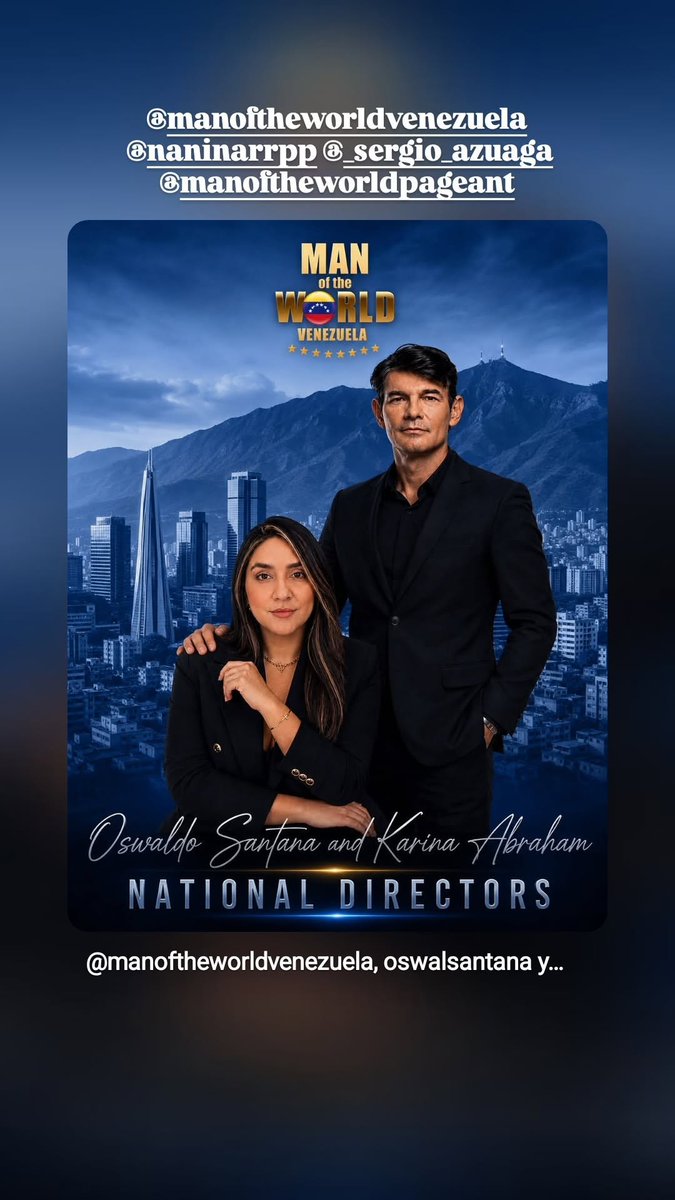 luisandrita's tweet photo. Los directores nacionales de Man Of The World Venezuela, Karina Abraham y Oswaldo Santana. Gracias.
#MOTW
#ManOfTheWorld
#ManOfTheWorldVenezuela https://t.co/6hXjFhEFPL