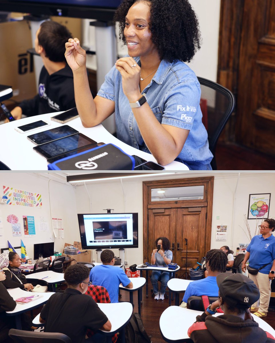 NYCOfficeofTech's tweet photo. Hands-on, high-tech skills training is crucial to empowering NYC's future leaders, and that's exactly what students from @DigitalGirlInc and Fix it With Piggy experienced at the Brooklyn Gigabit Center.

NYC CTO Lisa Gelobter joined participants from the Summer Intensive @LinkNYC Leadership Academy & Youth Tech Pathways Program as they explored fiber optic splicing and smartphone repair.

By connecting young New Yorkers with practical, in-demand skills and real-world experience, programs like these are helping build the next generation of innovators and tech leaders!

#DigitalEquity #STEM #WorkforceDevelopment