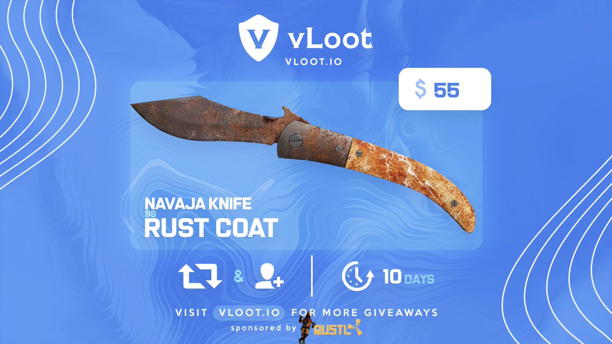 vloot_io's tweet photo. CSGO / CS2 Navaja Knife Rust Coat Giveaway (+$50) 🎁

✅ Follow  @rustlygg &amp; @vloot_io
✅ Like, Retweet and Tag 1 friend

Winner drawn in 10 days, good luck 🥰 https://t.co/fJQBlzHcFw