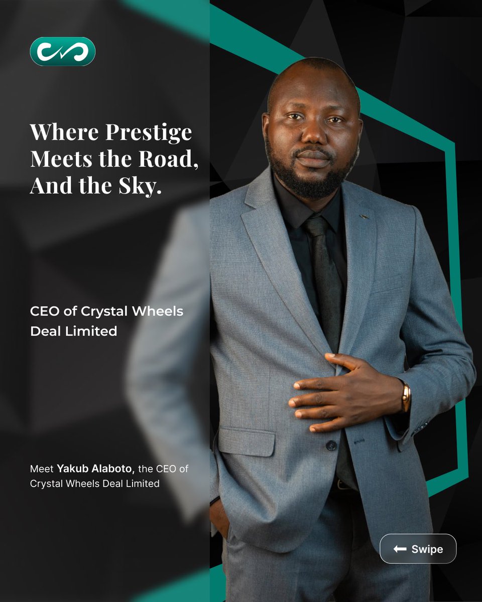 AbujaPR_info's tweet photo. Meet the Visionary Behind @Crystal_Wheels 
Where prestige meets the road, and the sky.
Meet Yakub Alaboto, the CEO of Crystal Wheels Deal Limited, a passionate entrepreneur and seasoned transport &amp; logistics executive with a penchant for luxury. He built Crystal Wheels Deal Limit https://t.co/lm1KZujLzh
