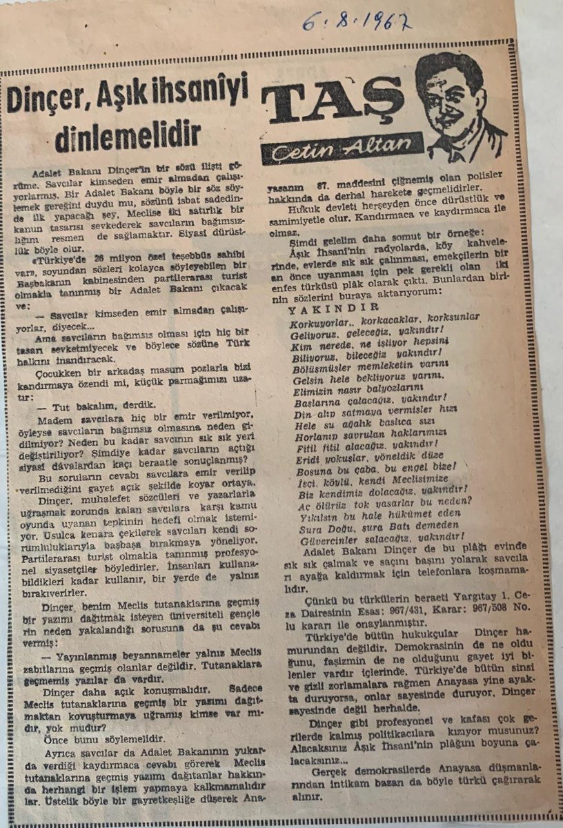 MehmetAltanFan's tweet photo. Tam günü gününe 59 yıl önceki yazısı...                                                  
Çetin Altan'a saygıyla https://t.co/H1yMXkRTGj