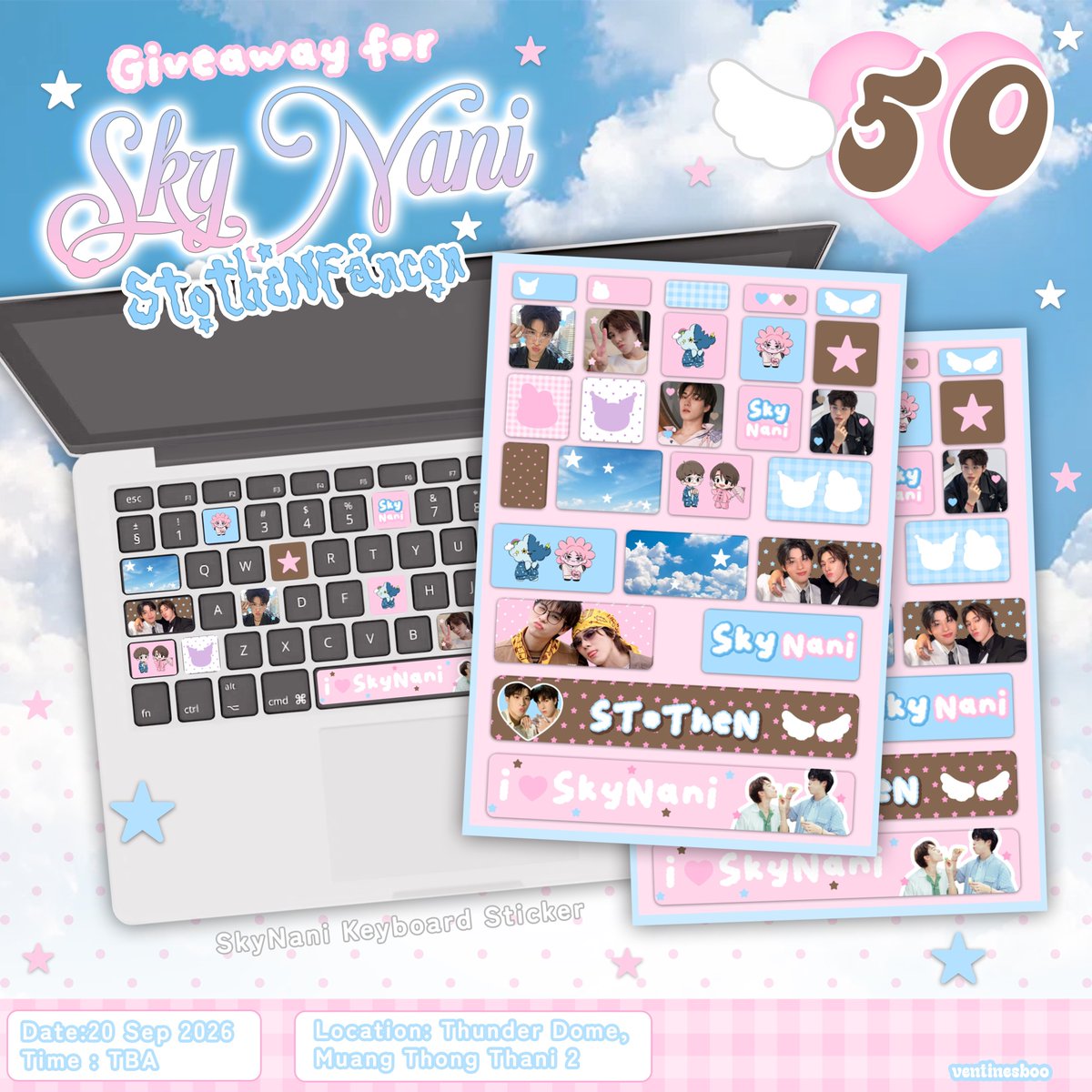 ventinesboo's tweet photo. 🐻‍❄️ ρ ʟ ε α ѕ ε  к і и ∂ ℓ ч  R Ƭ 🐈‍⬛ જ⁀◝✩

യ Giveaway for #SkyNaniSToTheNFancon 
യ Memo Pad SKY 50 sets 
യ Memo Pad NANI 50 sets 
യ Keyboard Sticker SkyNani Smyle Neona 50 sets 
യ Date : 20 September 2026
യ Time : TBA
യ Location : 𝗧𝗵𝘂𝗻𝗱𝗲𝗿 𝗗𝗼𝗺𝗲, 𝗠𝘂𝗮𝗻𝗴 𝗧𝗵𝗼𝗻𝗴 𝗧𝗵𝗮𝗻𝗶

          ⟢🌨️⌇ ⁺◦ 🌷*･῾ ᵎ ´ ꒳ ` ⋆˚✿˖° 🎀 ˗ˏˋ ♡̷
#Skywongravee @skywongraveee 
#Nani #hirunkit_ @Hirunkit_ 
#SMYLE @smyle_GMMTV 
#NEONA @neona_GMMTV
