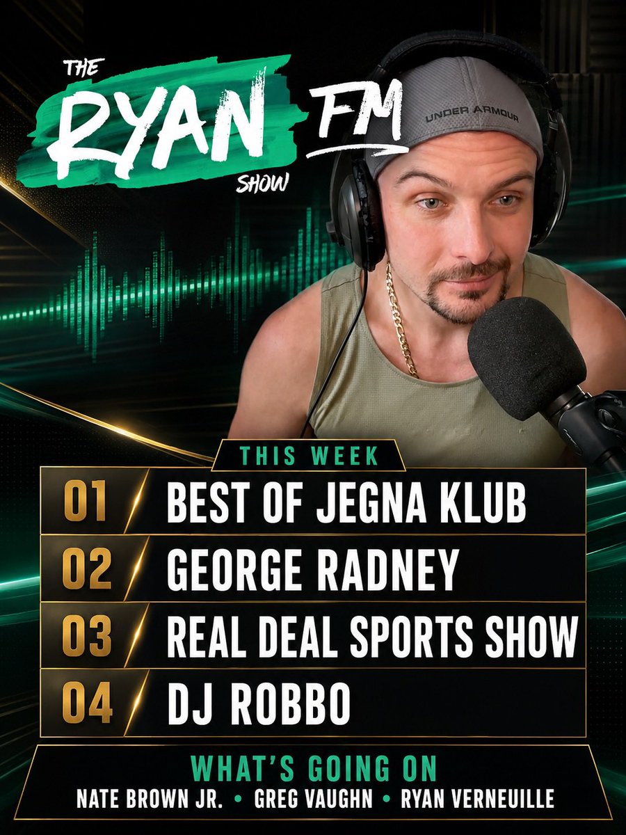 HAND_RADIO's tweet photo. The Ryan Show FM on HAND RADIO tonight at 8pm est.

Best of Jegna Klub retrospective, followed by George Radney bringing his passionate sports perspective to Real Deal Sports Show. Legendary DJ Robbo rooted in music and culture, another edition of What’s Going On.#HANDRADIO https://t.co/J7el2N5lgX
