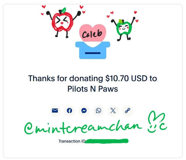 mintcreamchan's tweet photo. In honor of not pulling, I donated to Pilots N Paws + HeadsUpGuys, things I think Caleb would love 😆. Please take a look at the QRT if you want/are able to donate!

Thank you fellow baby apple/meimeis/pipsqueaks/Caleb lover/supporters 🍎🍏. Stay strong!
#CharitiesForCaleb
#Caleb https://t.co/gPh7iBIh3k
