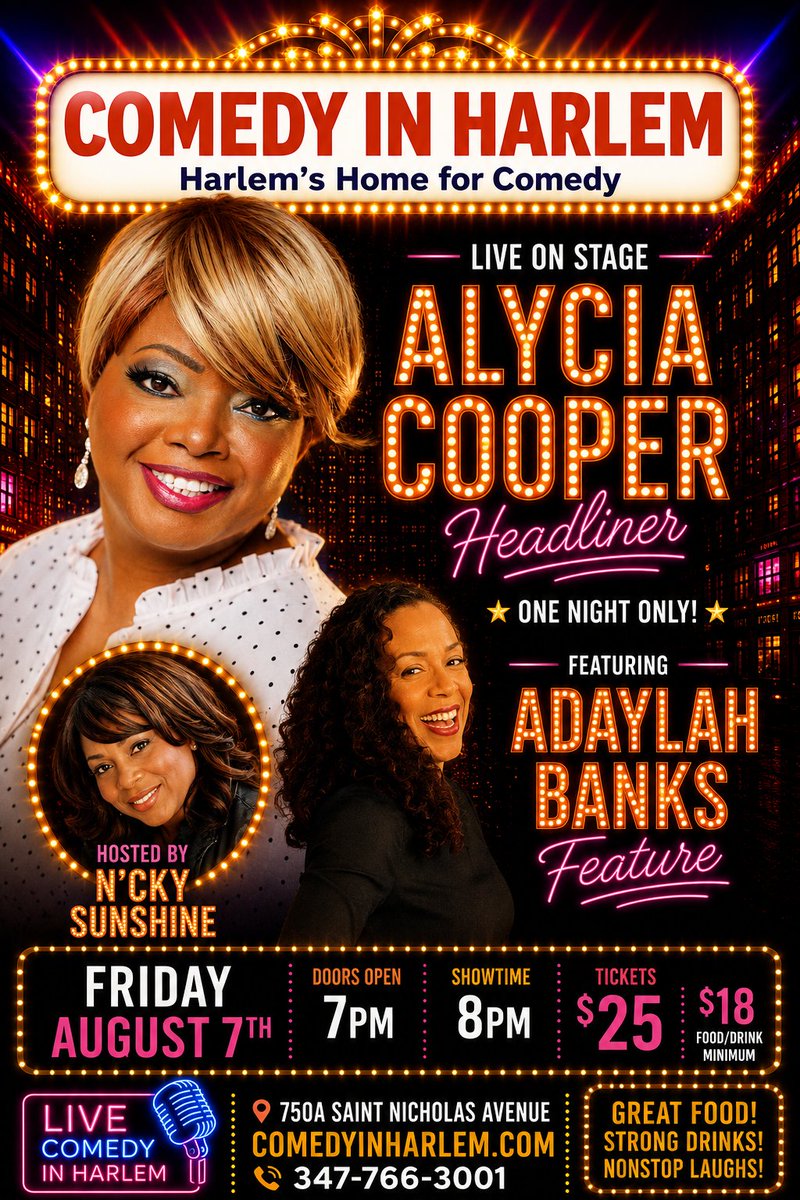 BRUCEGEORGE1's tweet photo. Alycia Cooper’s 6th Comedy Special Taping! There are a few tickets left…

Order your tickets today: https://t.co/ZfNGH1V7Vv https://t.co/zAZ9YjX9LI