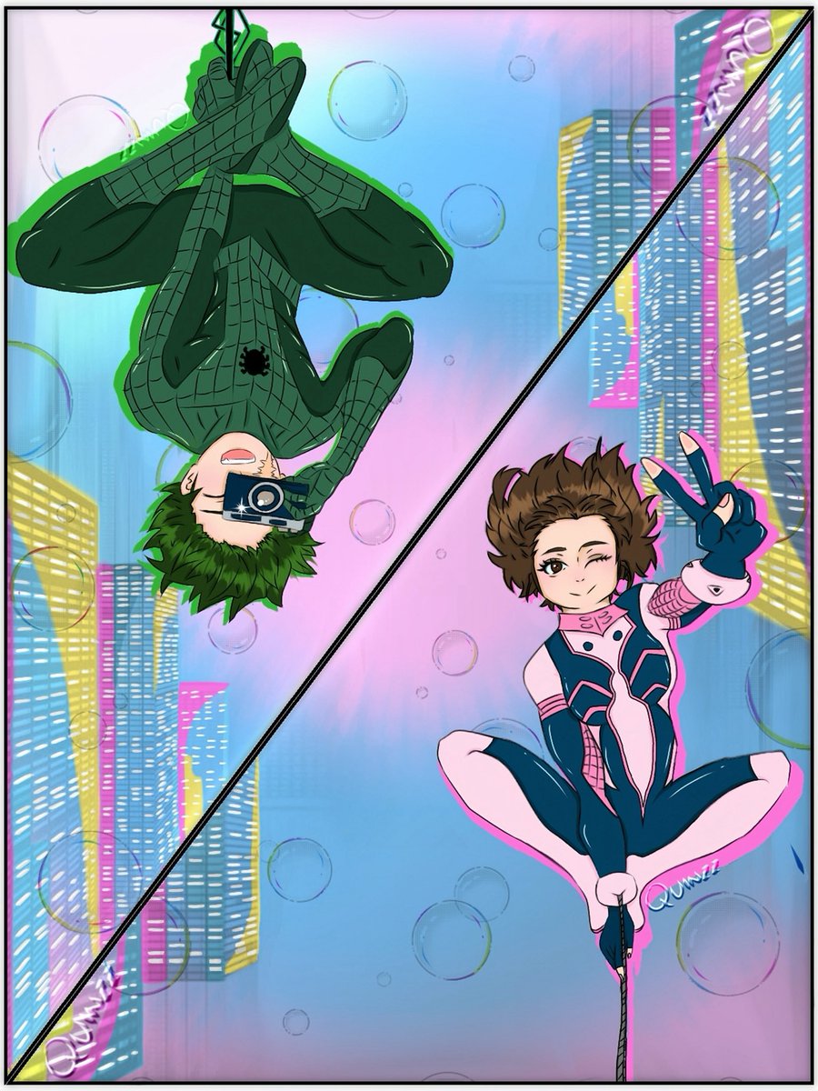 Quinzzie's tweet photo. finally sharing a little art again after months (maybe even years T,T) of art block 🥹
feeding my current spidey brainrot 🕷️

this izuocha idea came to me and I just had to draw them >< 💚🩷

#spiderman #myheroacademia #izuocha #myheroacademiafanart #drawing #izuochafanart https://t.co/BSW9wjPLi5