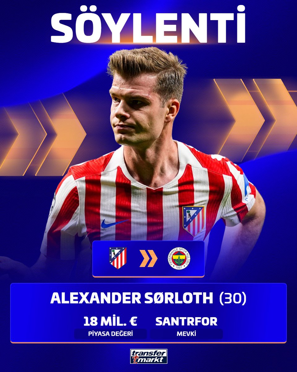 TMtr_news's tweet photo. 🟡🔵 Alexander Sørloth, Fenerbahçe’nin geniş transfer listesinde yer alıyor. 

💸 Atlético Madrid oyuncu için 40 milyon Euro talep ederken, Norveçli golcünün yıllık maaş beklentisi ise 12 milyon Euro. 

📎 Yağız Sabuncuoğlu https://t.co/5mHQGvw92F