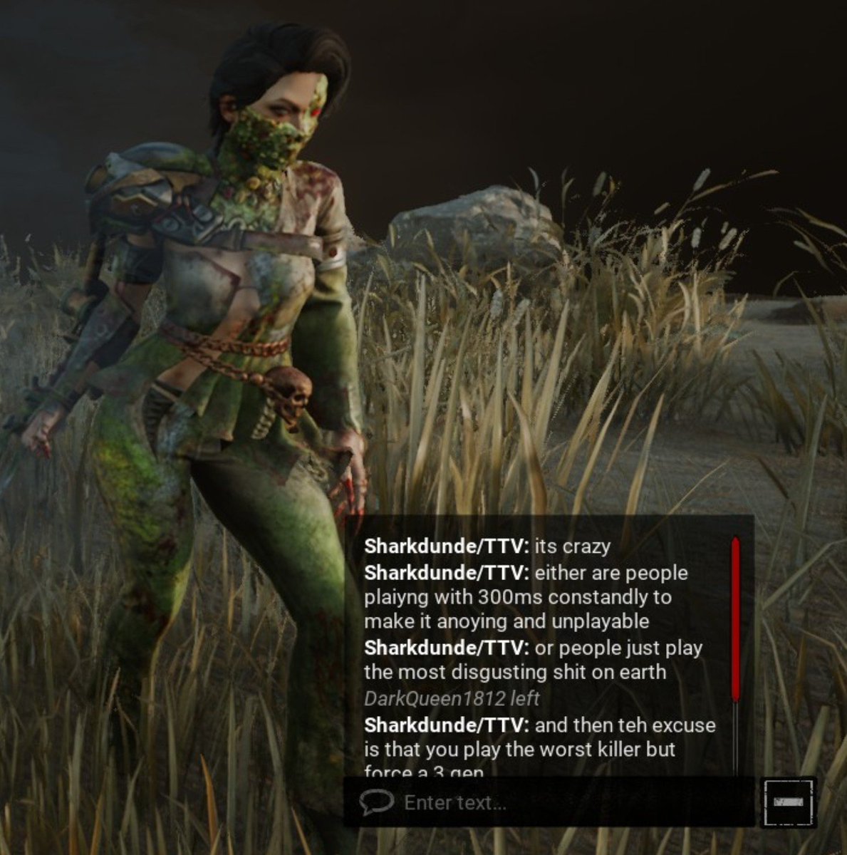 Maxxy5745's tweet photo. Apparently we aren't allowed to hold a 3gen with a top3 worst killer in the game on dead dawg saloon even if they had 3 déjà vu, and the ttv had hyperfocus stakeout and a brand new fucking part, you can't make this shit up. Survivors had been so babied by wholesome killers https://t.co/XFtrz1exyD