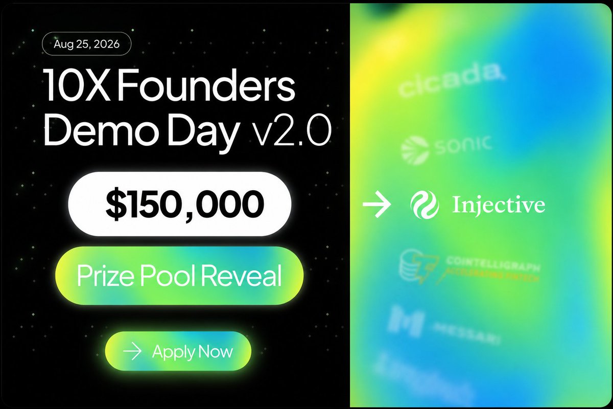 InjectiveNinja's tweet photo. 🚨 STOP SCROLLING 
if you're a builder, founder, or know someone building something.. Just forward this to them. Seriously, it could be useful.

10X Founders Demo Day v2.0 is coming up, with Injective joining as a co host.

i already explained the full thing in my previous post, I'll drop it in the comments for anyone who missed it.

quick reminder though:

- August 20 : shortlisted projects
- Only 8 founders will get the chance to pitch
- $150K+ worth of support is behind the event

the support includes things founders actually need like,

- grants & investment opportunities
- go to market support
- SDK & technical guidance
- market making support
- audit credits
- media exposure

If you're building something serious, this is worth checking out and if you're not a founder? Tag someone who should be.

.