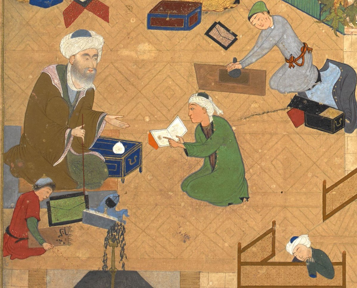 Mehrandhn's tweet photo. برشی از نگاره ليلی و مجنون در مدرسه.
بهزاد.
يک نکته جالب در اين سوژه که البته خاص ليلی و مجنون هم نيست تاکيد بر فرآيندهای تهيه کاغذ و بويژه مهره کشی روی کاغذ است. https://t.co/kDmswCb5uX