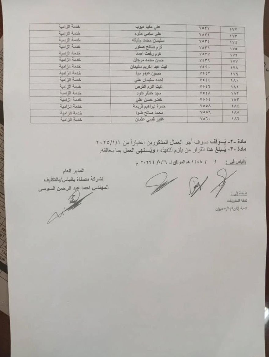 SyrianEagle313's tweet photo. #بانياس:
 
🚫فصل 186 موظف من مصفاة بانياس ومعظمهم من الطائفة العلوية💔💔

#الحرية_لبتول_علوش
#الحرية_لحمزة_الصارم https://t.co/btgqTWs3zf