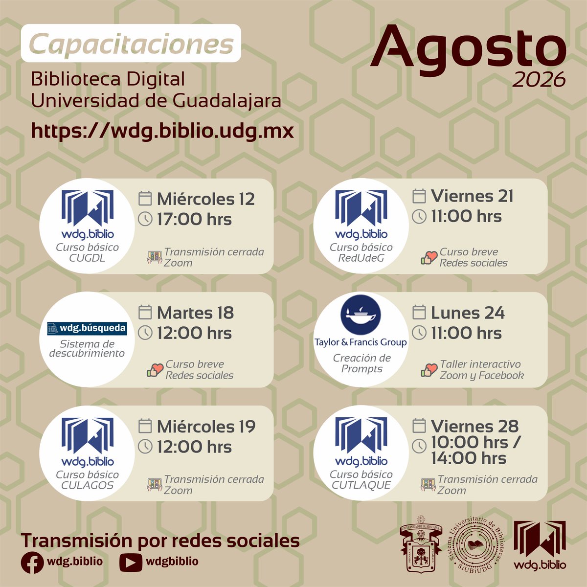 wdg_biblio's tweet photo. La Biblioteca Digital es una herramienta indispensable en tus actividades académicas. Arrancamos el ciclo escolar brindándote capacitaciones para que puedas obtener el mejor provecho de ella. Te invitamos a participar en el taller y los cursos de capacitación programados este mes https://t.co/RZqnQzsjou