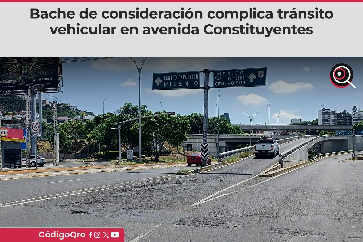 CodigoQro's tweet photo. #PRECAUCIÓN ⚠️ Un #bache de gran tamaño en la incorporación de Av. #Constituyentes hacia #BernardoQuintana, con dirección a #CentroSur, pone en riesgo a automovilistas y motociclistas. Vecinos aseguran que el problema lleva semanas sin ser atendido.
https://t.co/wXuok3qIPY
#CódigoQro #Periódico #Noticias #Querétaro #Local #Vial #BBQ #Tránsito #Obras #Bacheo #ServiciosPúblicos #Transporte #Automóviles