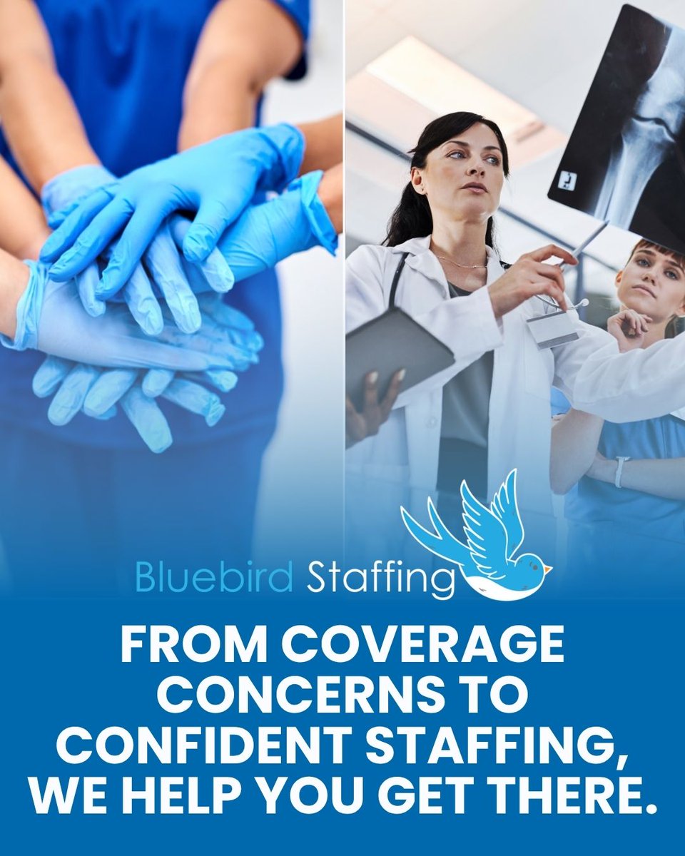 BluebirdStaff's tweet photo. Every staffing challenge has a solution with the right partner. Whether you're filling critical vacancies, planning for growth, or strengthening your workforce, Bluebird Staffing delivers healthcare professionals who help your organization move forward with confidence. https://t.co/U7O9BjldQS