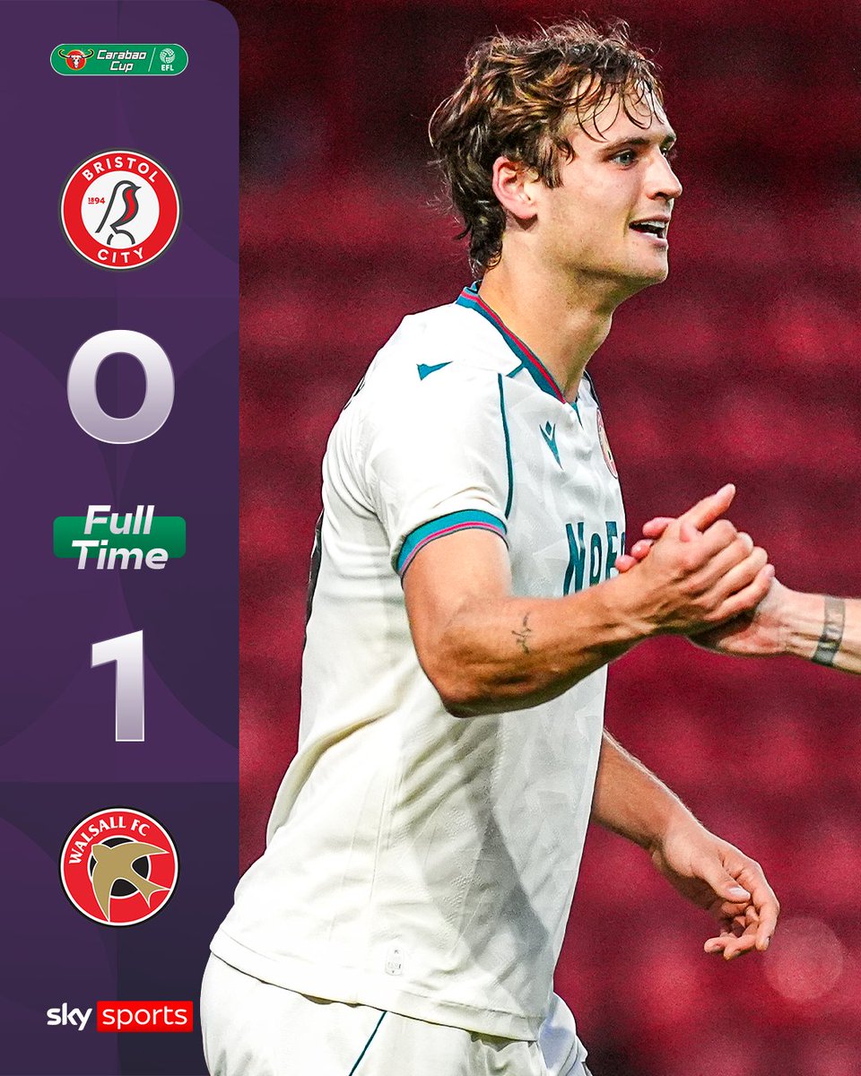 SkyFootball's tweet photo. FULL-TIME: Aaron Pressley's early second-half strike sends Walsall through to the next round of the Carabao Cup ✅ https://t.co/F1lxMGXm5B