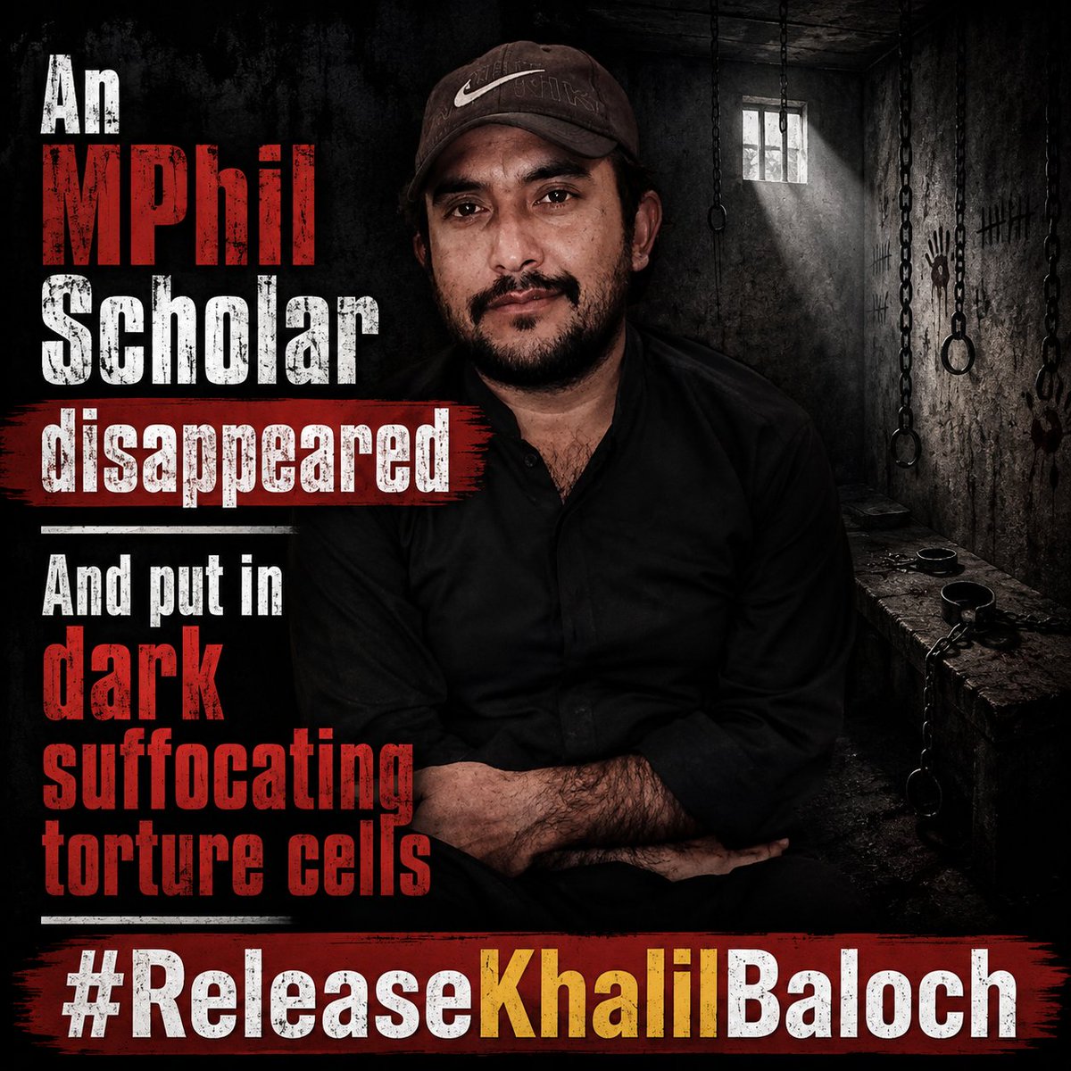 ReleaseKhalil's tweet photo. An MPhil scholar disappeared...

And put in dark suffocating torture cells.

#ReleaseKhalilBaloch
#SaveBalochStudents https://t.co/ht49lU8u5t