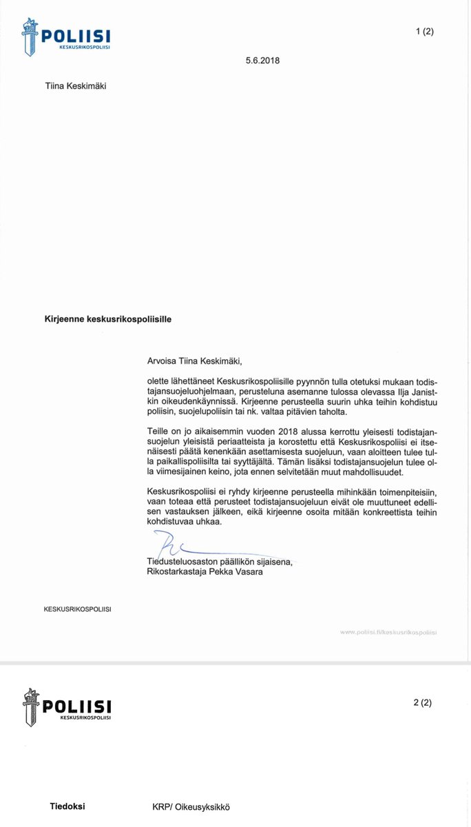 TiinaKeskimki's tweet photo. Suomi on hengenvaarallinen maa totuudenpuhujille.
Olen hätääni huutanut lokakuusta 2010 lähtien.
Tässä @krp_poliisi:n vastaus.
#RIPIljaJanitskin https://t.co/NUaoL0Mfkh