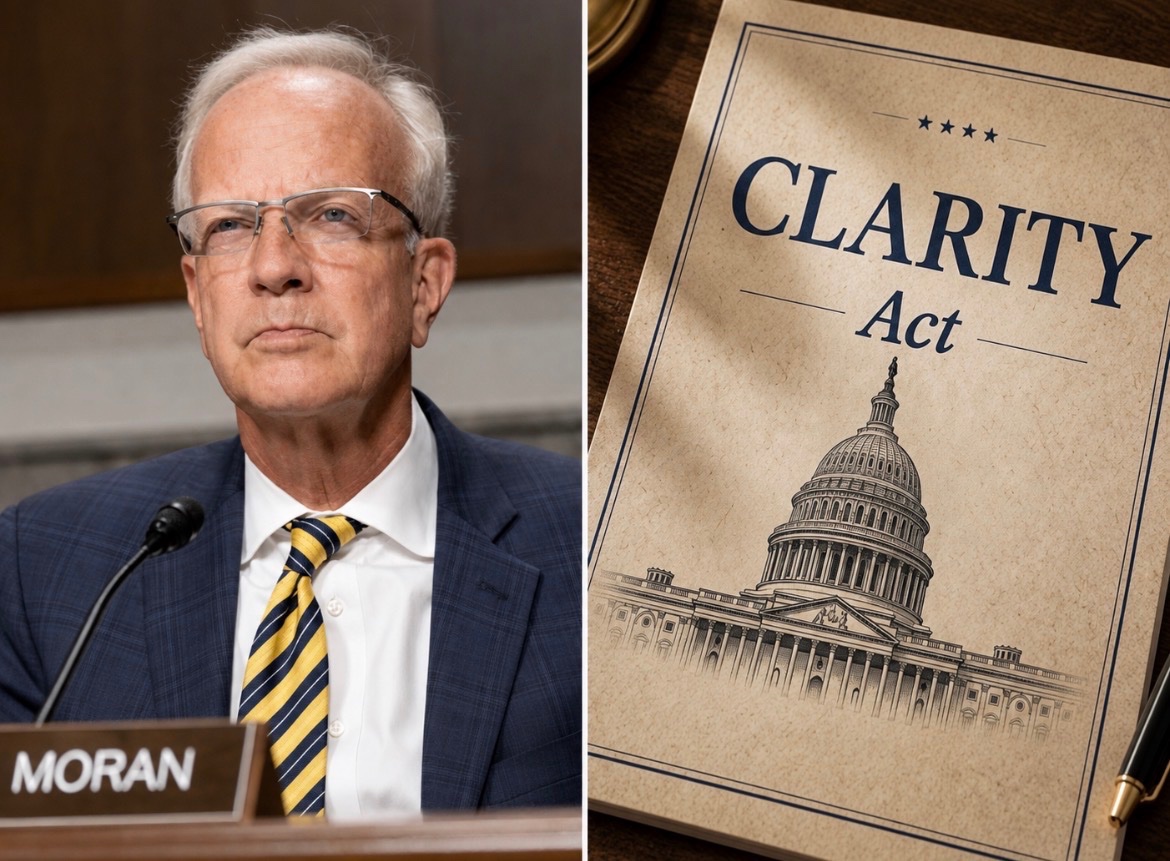 cryptorover's tweet photo. BREAKING: 🇺🇸 Republican Senator Jerry Moran suddenly switched his opinion to vote AGAINST the CLARITY Act over banking concerns.

While Democrats continue to oppose the bill over ethics rules, Republicans are now losing support within their own ranks. https://t.co/m8bj4i14Cd