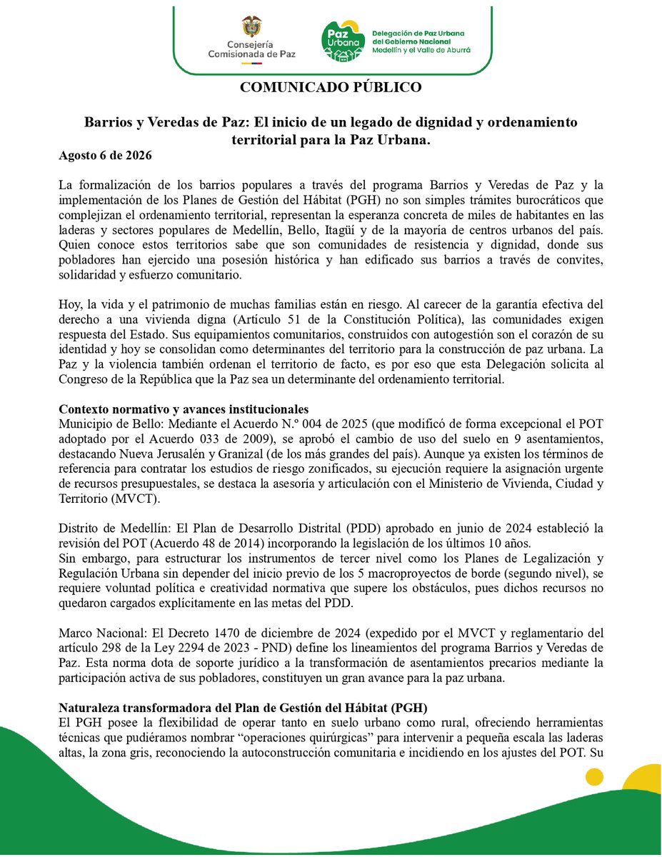 PazUrbanaCo's tweet photo. Los #BarriosYVeredasDePaz representan una oportunidad histórica para avanzar en la #PazUrbana, fortaleciendo el ordenamiento territorial, la participación comunitaria y el derecho a una vivienda digna. https://t.co/hC9vQmtuel