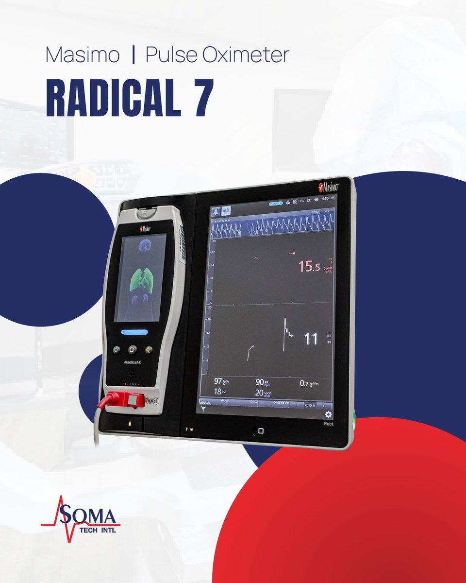 somatechintl's tweet photo. The Masimo Radical-7 monitors SpO₂, pulse rate, SpHb, SpCO, SpMet, PVI, ORI, and more with a touchscreen display and handheld or stand-alone operation.
🔗https://t.co/u7DaxaHdAR
#PatientMonitoring #PulseOximetry #MedTech #SomaTech https://t.co/xZCC9327CP