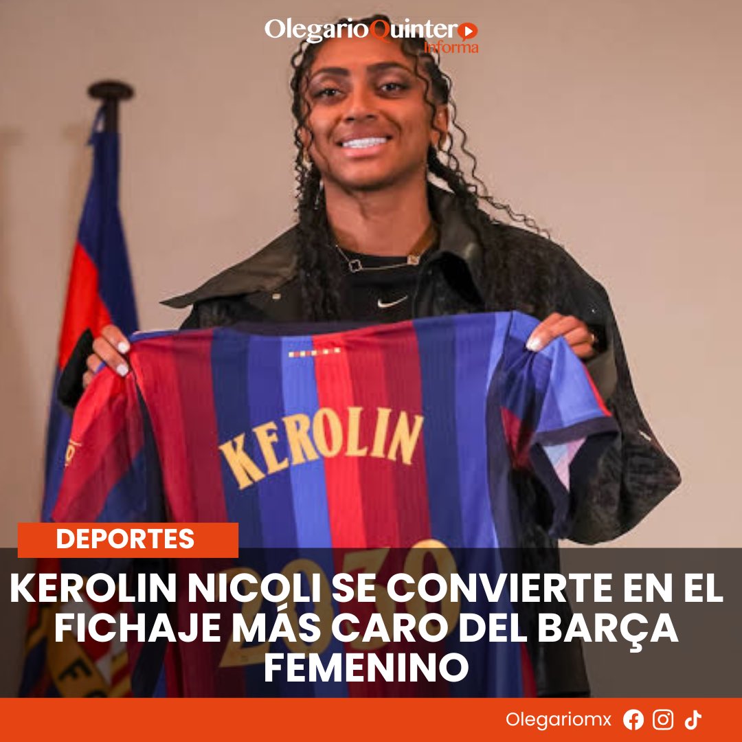 OlegarioMX's tweet photo. ⚽🔵🔴 Kerolin Nicoli ya es la transferencia más cara en la historia del Barça Femenino. La brasileña llega desde el Manchester City con contrato hasta 2030 para reforzar al campeón y seguir haciendo crecer al club en la élite del fútbol femenino. 🇧🇷
#BarcelonaFemenino #Kerolin https://t.co/VbBbffVLsL