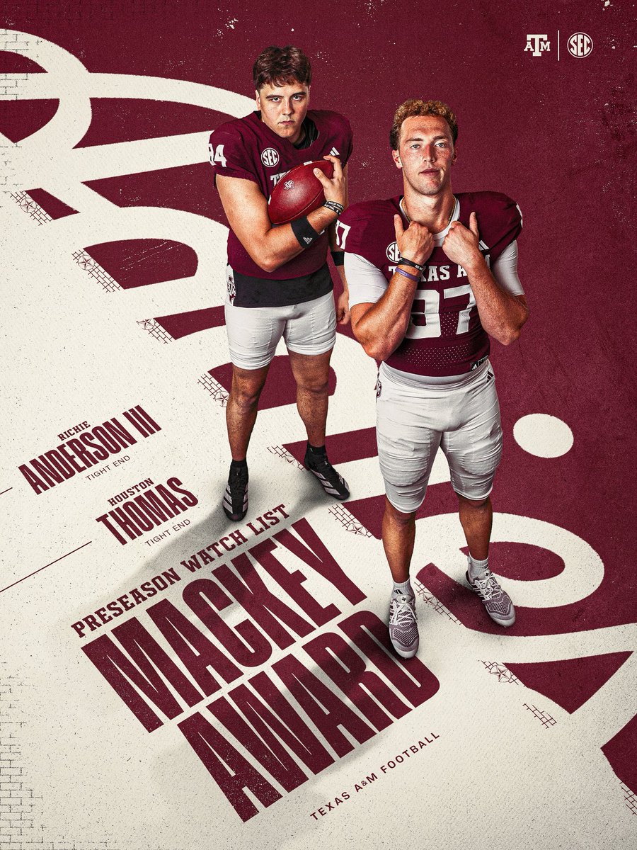 AggieFootball's tweet photo. A pair of Aggies earn Mackey Award Watch List honors.

#GigEm | https://t.co/u6zWz8SVye https://t.co/zEDFhkkqYe