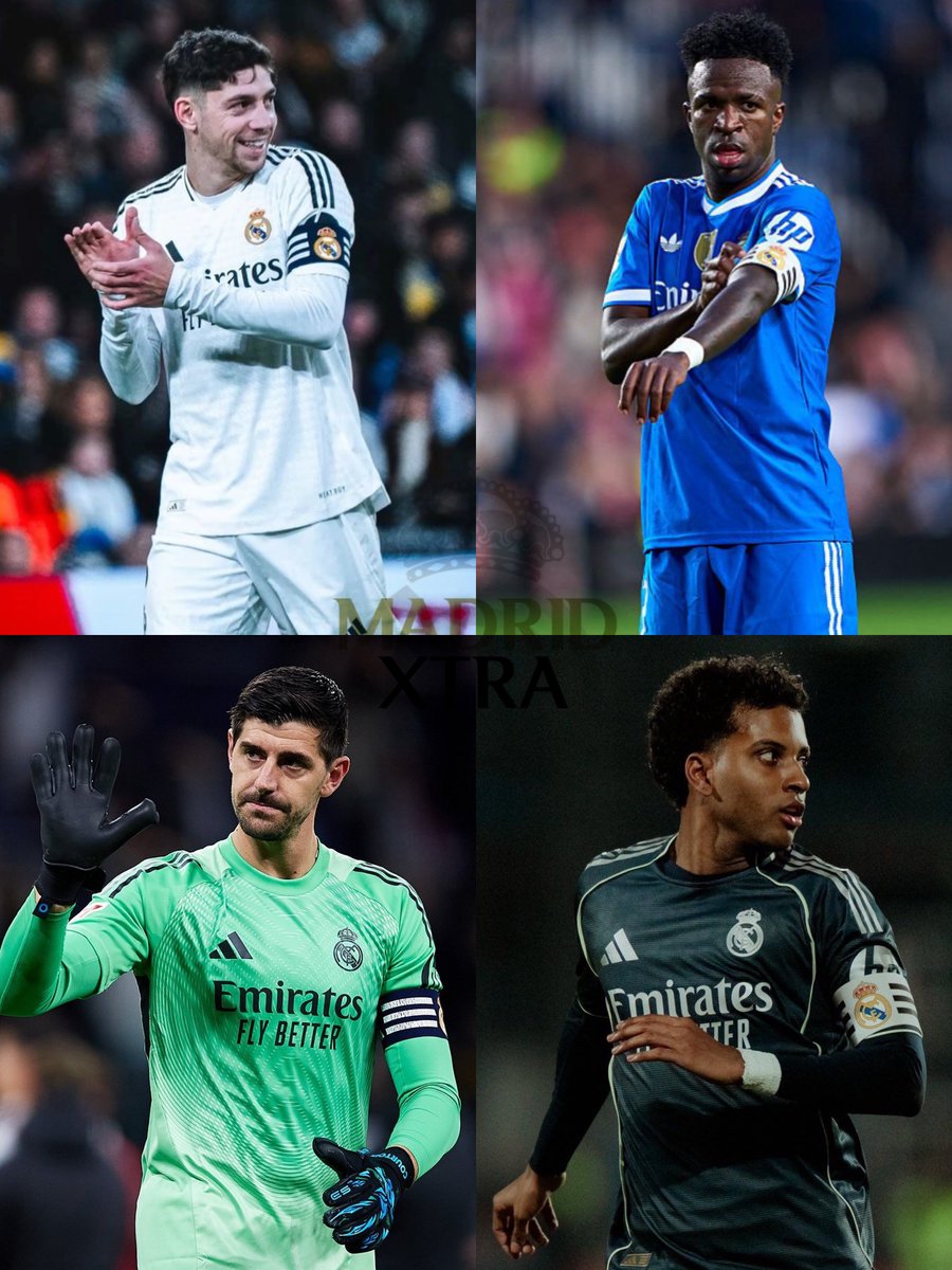 MadridXtra's tweet photo. 🚨🤍 Real Madrid’s captains this season:

1- Fede Valverde 
2- Vinicius 
3- Courtois 
4- Rodrygo https://t.co/bkTKgKDZh8