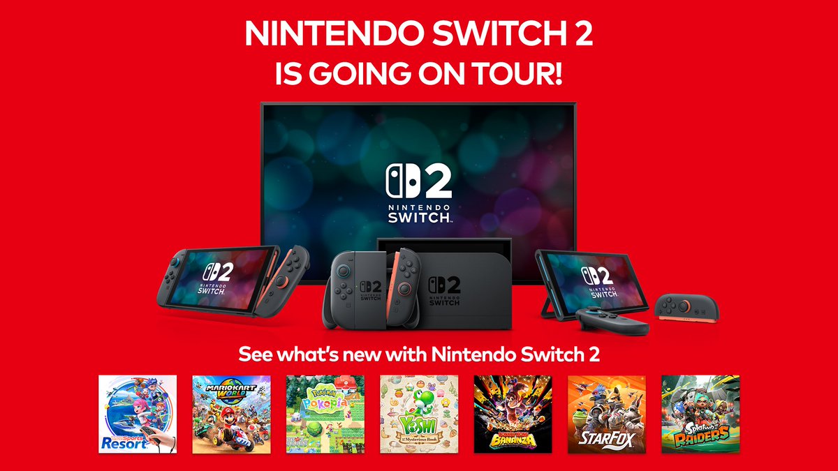 NintendoPlayUK's tweet photo. Nintendo Switch 2 is touring the UK starting this weekend.

Here's a list of the dates and places they'll be at.

Aug 7th - 9th – Deva Fest (Cheshire)
Aug 14th - 23rd – St James Quarter (Edinburgh)
Nov 26 – 29th – The Ideal Christmas Show (London) https://t.co/pKf7m2jv2l