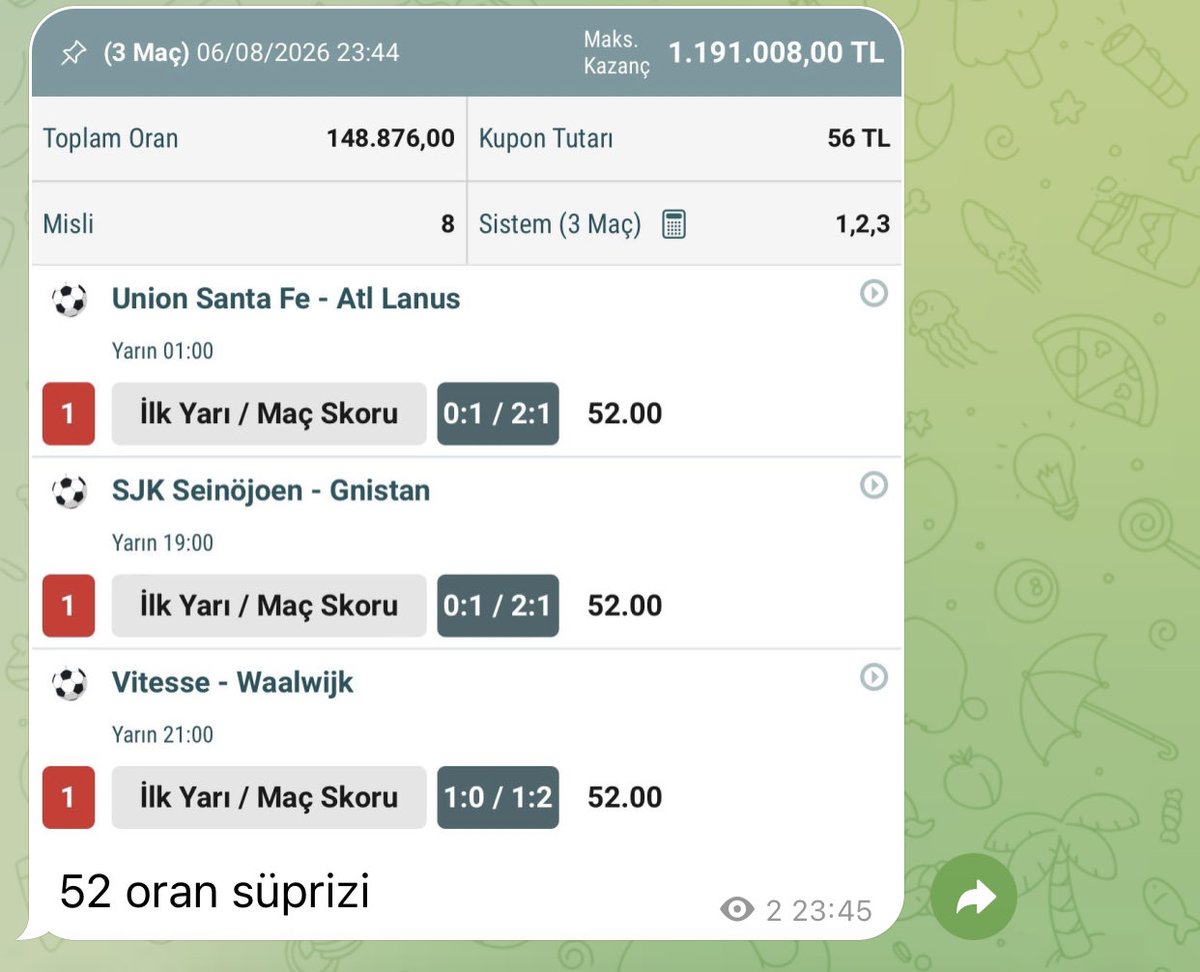 TipsSniper10's tweet photo. Yarın için 52 oran kuponu yaptım. Yarınki maçları 1/2 2/1 olarakta değerlendirdim. 👍 2 li olarak bu geceki maça 1 saat var aklına yatan denesin👍🙏 inşallah kazancımız bol olsun🙏 https://t.co/3cBIF4Wm78