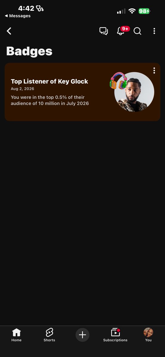 aka_lanae's tweet photo. I listen to this man so much YouTube dine gave me a badge for it😂😂 idc im in looooooooove wit Mr. Glock @KeyGLOCK #biggestfan #Loco #Penny https://t.co/A5AMa2OEBJ